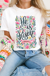 White He is Risen Floral Printed T Shirt