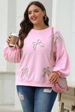 Pink Embroidered Bow Oversized Sweatshirt