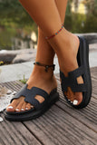 Black Cutout Design Open Toe Platform Slippers (Run Small, Size Up)