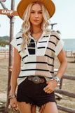 Fashion-W Stripe Colorblock Quarter Zip Collar Sweater Vest