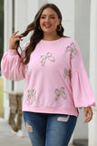 Pink Embroidered Bow Oversized Sweatshirt
