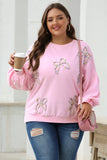 Pink Embroidered Bow Oversized Sweatshirt