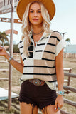 Fashion-W Stripe Colorblock Quarter Zip Collar Sweater Vest