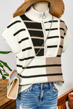 Fashion-W Stripe Colorblock Quarter Zip Collar Sweater Vest
