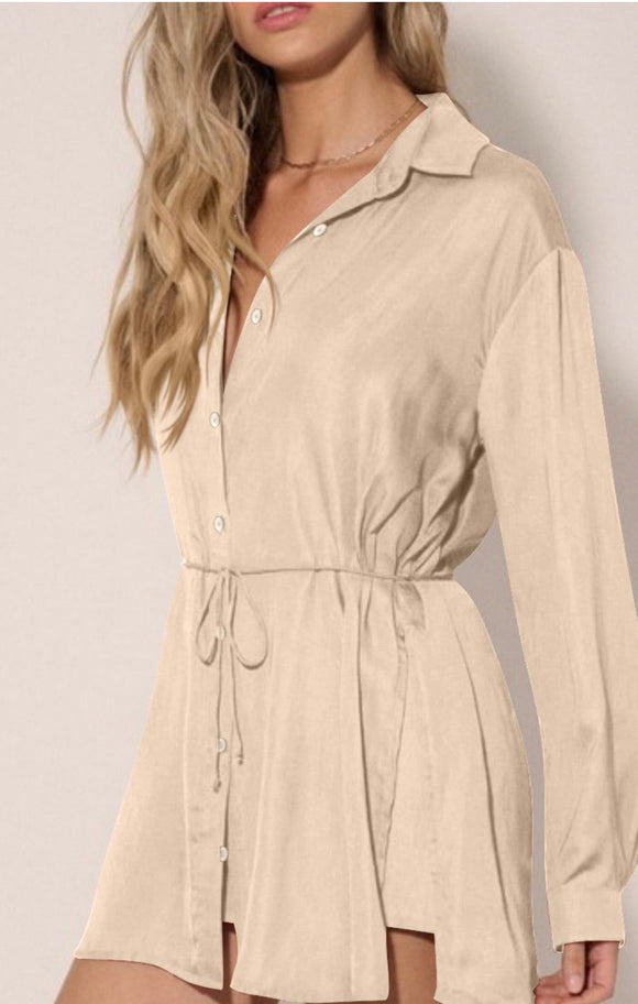 Satin nights romper in golden tan