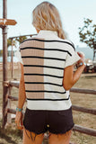 Fashion-W Stripe Colorblock Quarter Zip Collar Sweater Vest