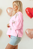 Pink Embroidered Bow Oversized Sweatshirt