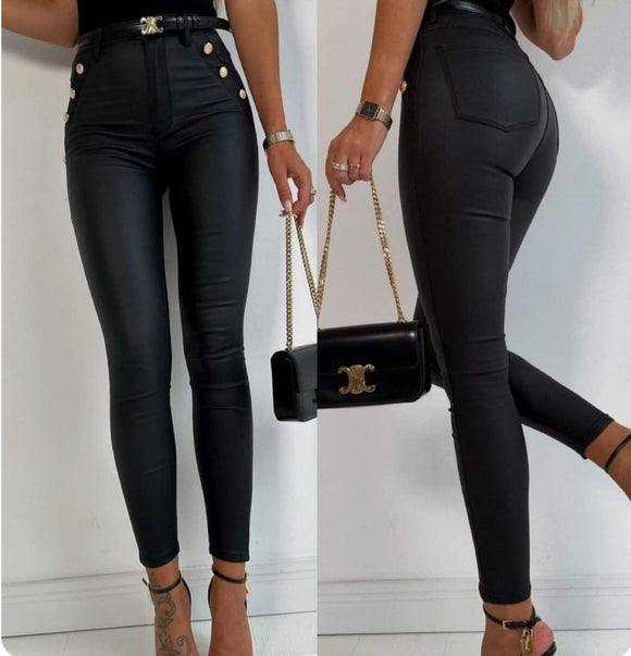 Mid rise faux leather trousers