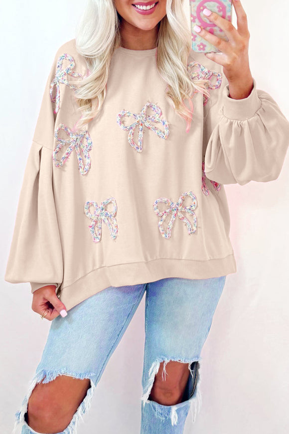 Embroidered Bow Oversized Sweatshirt
