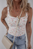 White Floral Textured Square Neck Sleeveless Bodysuit