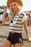 Fashion-W Stripe Colorblock Quarter Zip Collar Sweater Vest