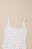 White Floral Textured Square Neck Sleeveless Bodysuit