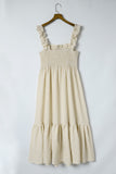 Khaki Plaid Ruffled Sleeve Smocked Maxi Dress