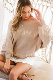 Boat Neck Chunky Cable Knitted Sweater Top VT60461: Taupe