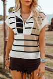 Fashion-W Stripe Colorblock Quarter Zip Collar Sweater Vest