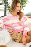 Crew Neck Color Blocked Knitted Sweater: PINK