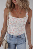 White Floral Textured Square Neck Sleeveless Bodysuit