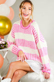 Crew Neck Color Blocked Knitted Sweater: PINK