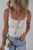 White Floral Textured Square Neck Sleeveless Bodysuit