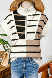 Fashion-W Stripe Colorblock Quarter Zip Collar Sweater Vest