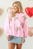 Pink Embroidered Bow Oversized Sweatshirt