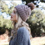 Thermal lining cable knit beanie