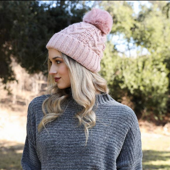 Thermal lining cable knit beanie