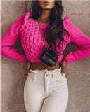 Braided ruffle hot pink crop sweater