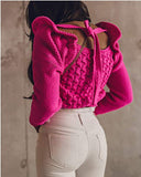 Braided ruffle hot pink crop sweater