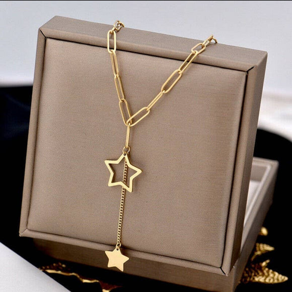 Gold star Y necklace